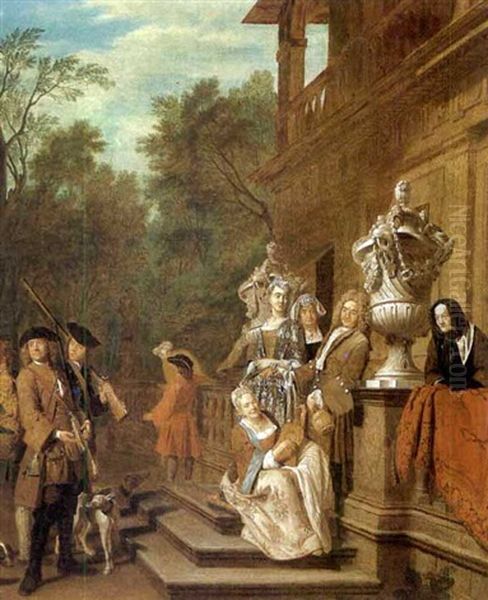 Figures Returning From A Hunt Oil Painting by Jan Josef Horemans the Elder