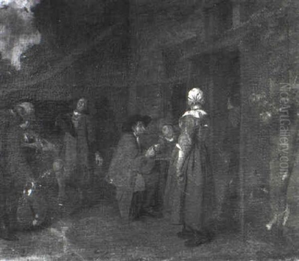 Frohliche Gesellschaft Vor Einem Wirtshaus Oil Painting by Jan Josef Horemans the Elder