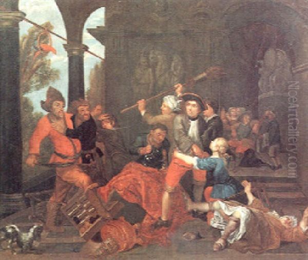 Raufhandel In Einem Portikus Oil Painting by Jan Josef Horemans the Elder