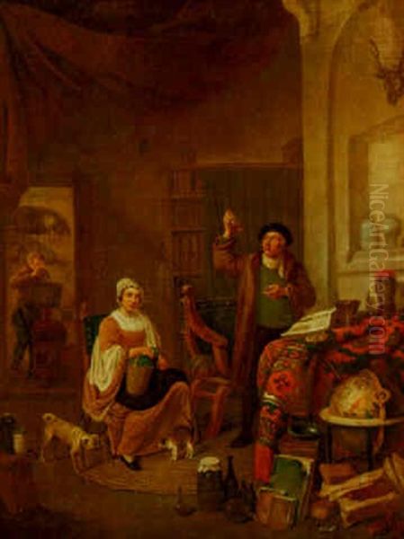 A Visit To The Pharmacist Oil Painting by Jan Josef Horemans the Elder