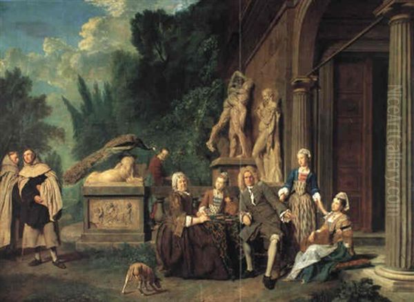 A Family Portrait In An Ornamental Park Oil Painting by Jan Josef Horemans the Elder