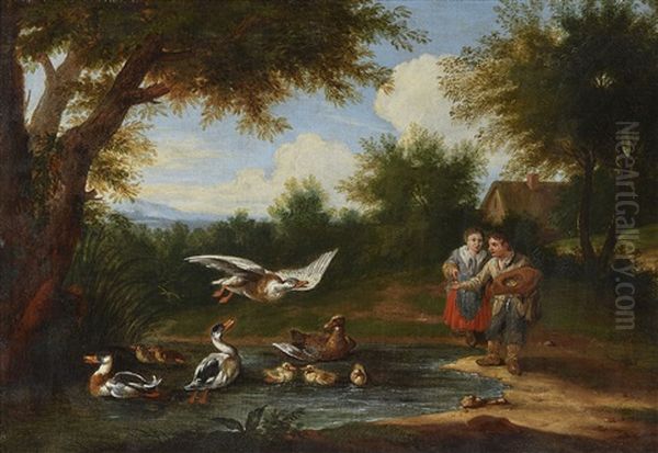 Children Feeding Ducks by Jan Josef Horemans the Younger