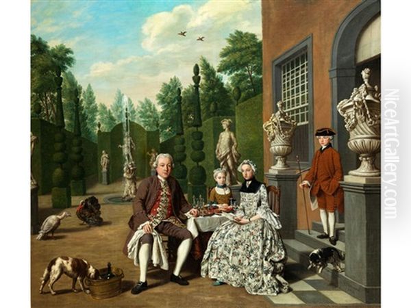 Gemalde Einer Adelsfamilie Beim Dinieren In Einer Parkanlage Oil Painting by Jan Josef Horemans the Younger