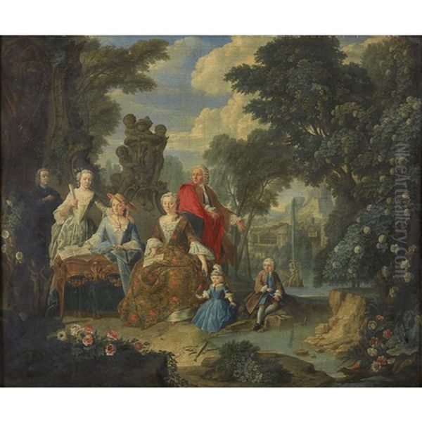 Elegant Figures In A Park Oil Painting by Jan Josef Horemans the Younger