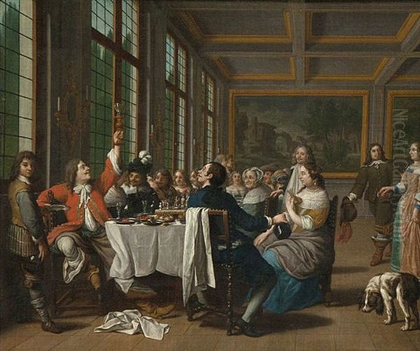 Feasting Company Oil Painting by Jan Josef Horemans the Younger