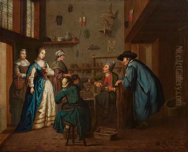 The Shoemaker's Workshop Oil Painting by Jan Josef Horemans the Younger