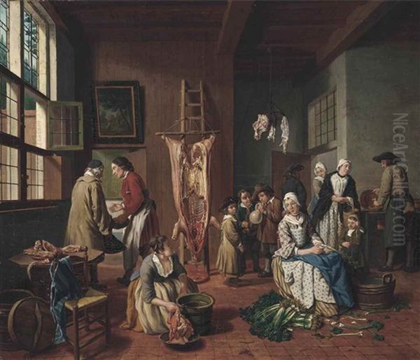 A Kitchen Interior Oil Painting by Jan Josef Horemans the Younger