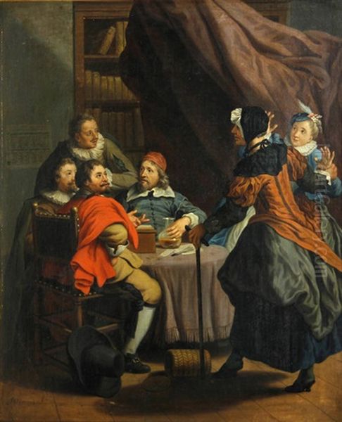 At The Lawyer's Office; A Consultation (a Pair) Oil Painting by Jan Josef Horemans the Younger