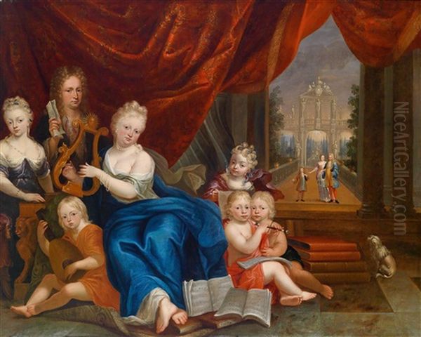 Portrat Der Familie Pangaert D'opdorp, Musizierend, Ein Garten Im Hintergrund Oil Painting by Jan Josef Horemans the Younger