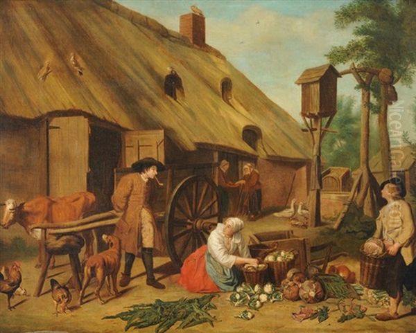 Kuchenmagd Und Bauern Beim Vorbereiten Der Marktfahrt Oil Painting by Jan Josef Horemans the Younger