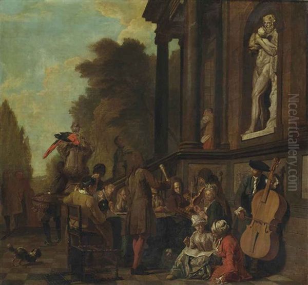 A Park Landscape With A Musical Party Outside An Italianate Villa Oil Painting by Jan Josef Horemans the Younger