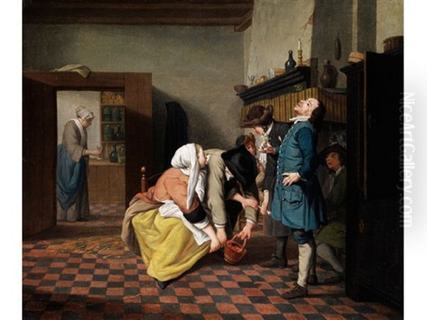 Frohliche Gesellschaft In Einem Interieur Am Kamin by Jan Josef Horemans the Younger