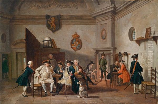 Eine Wachstube Mit Rauchenden Offizieren Oil Painting by Jan Josef Horemans the Younger