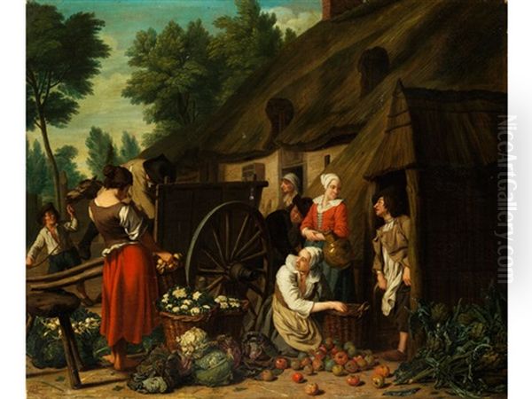 Marktszene Vor Der Kate Oil Painting by Jan Josef Horemans the Younger