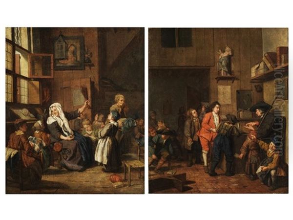 Knabenschule (+ Madchenschule; Pair) Oil Painting by Jan Josef Horemans the Younger