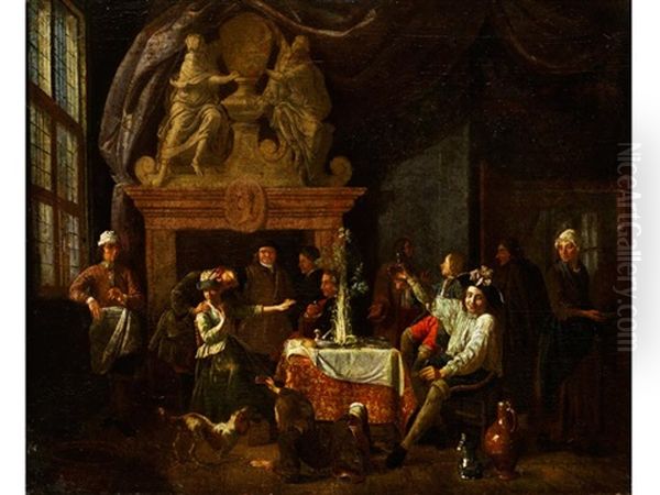 Tischgesellschaft Im Kaminsalon Oil Painting by Jan Josef Horemans the Younger