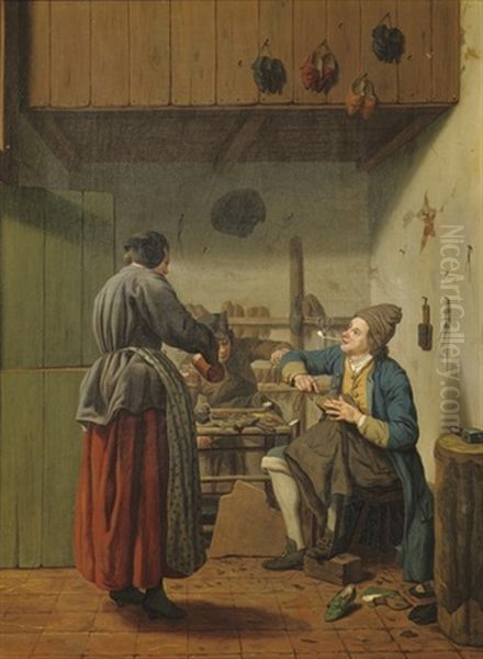 A Cobbler In His Workshop Oil Painting by Jan Josef Horemans the Younger