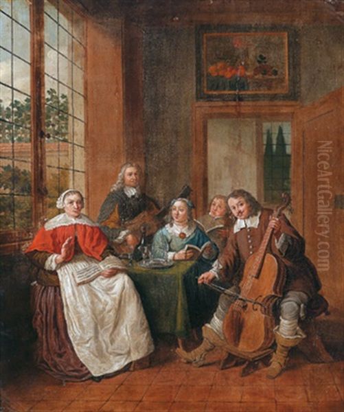 Musizierende Gesellschaft In Einem Interieur Oil Painting by Jan Josef Horemans the Younger