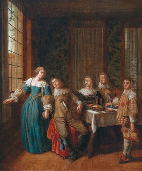 Elegante Gesellschaft Bei Einer Mahlzeit In Einem Interieur Oil Painting by Jan Josef Horemans the Younger