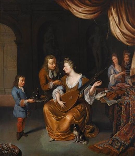 Interior Scene With Elegant Company Oil Painting by Jan Josef Horemans the Younger