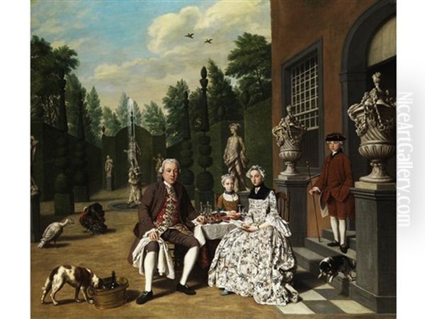 Adelige Familie Auf Der Terrasse Vor Dem Schloss Am Gedeckten Tisch Oil Painting by Jan Josef Horemans the Younger