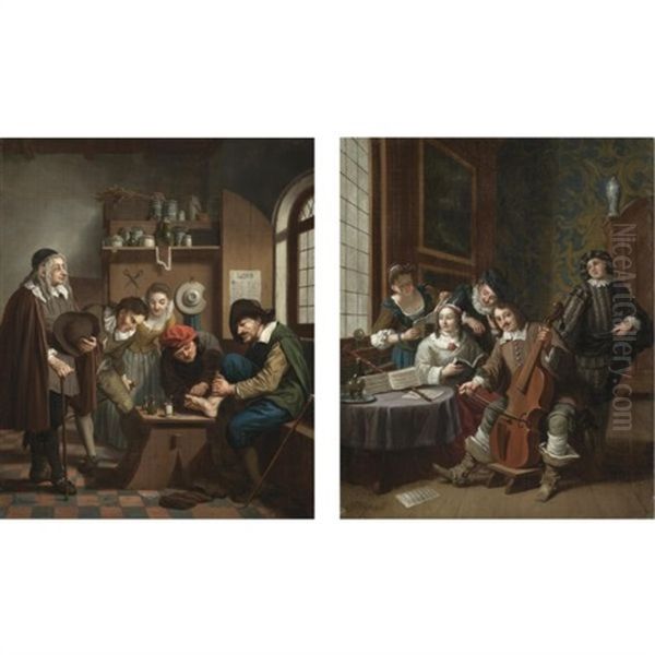 A Visit To The Physician (+ A Musical Company In An Interior; Pair) Oil Painting by Jan Josef Horemans the Younger