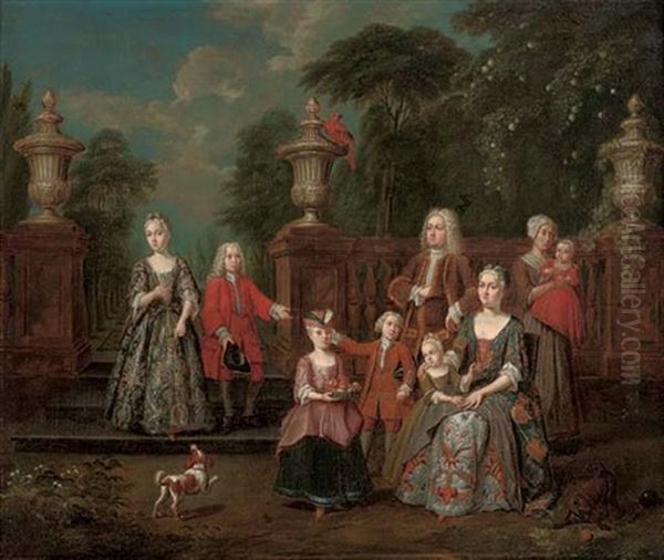 A Family Portrait In An Ornamental Garden Oil Painting by Jan Josef Horemans the Younger