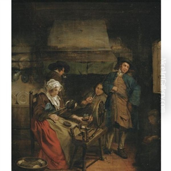 Horemans_jan Josef Interior With Figures By A Fireplace Oil Painting by Jan Josef Horemans the Younger