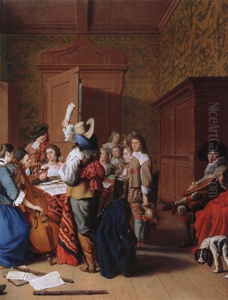 Die Musikstunde Oil Painting by Jan Josef Horemans the Younger