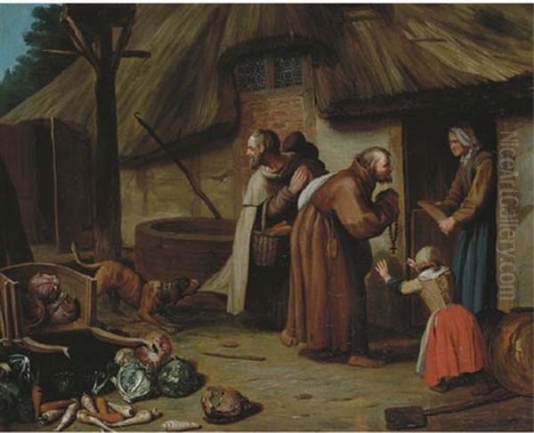 Monks Asking For Alms At A Cottage Oil Painting by Jan Josef Horemans the Younger