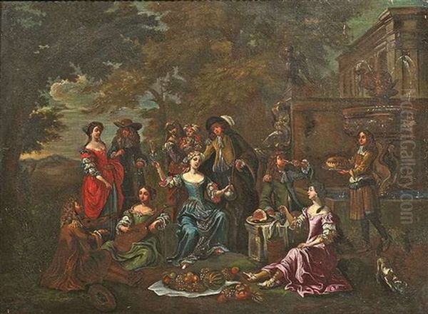 Galante Gesellschaft In Einem Schlospark Oil Painting by Jan Josef Horemans the Younger