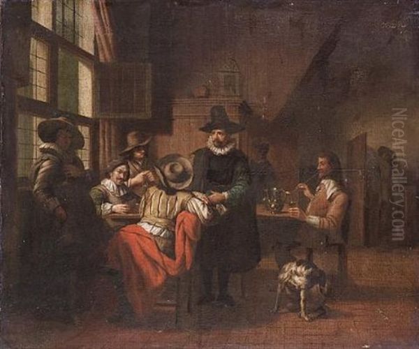 An Interior With Gentlemen Playing Cards Oil Painting by Jan Josef Horemans the Younger