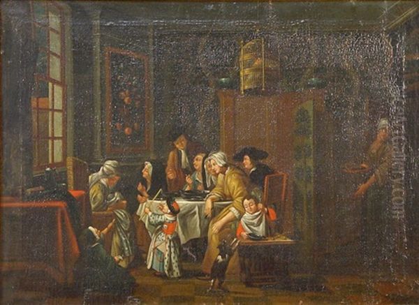 Hollandische Interieurszene Mit Einer Familie Am Estisch Oil Painting by Jan Josef Horemans the Younger