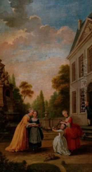 Adelsfamilie Bei Der Festvorbereitung Im Park Oil Painting by Jan Josef Horemans the Younger