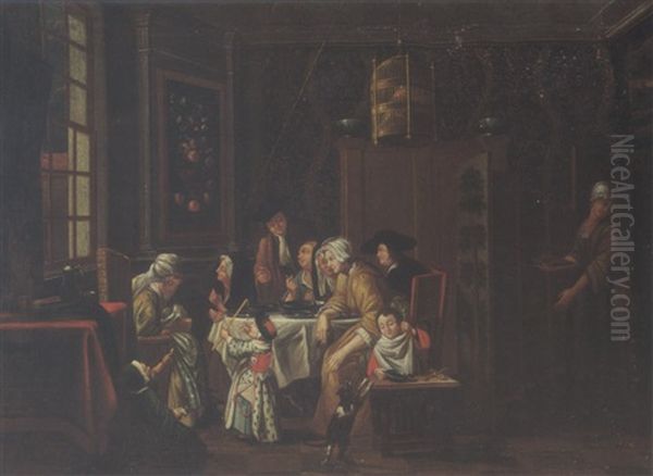 An Elegant Interior With A Maternity Visit Oil Painting by Jan Josef Horemans the Younger