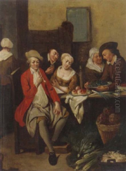 Gesellschaft In Einem Kucheninterieur Oil Painting by Jan Josef Horemans the Younger