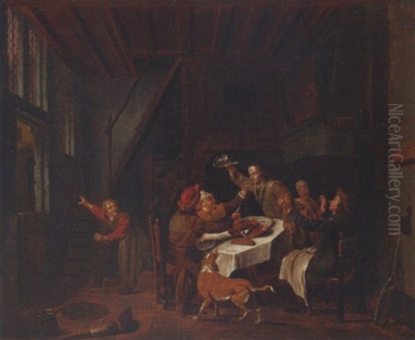 A Domestic Interior With A Family Quarreling Over A Meal Oil Painting by Jan Josef Horemans the Younger