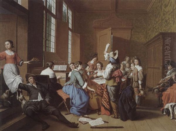 Musizierende Gesellschaft Oil Painting by Jan Josef Horemans the Younger