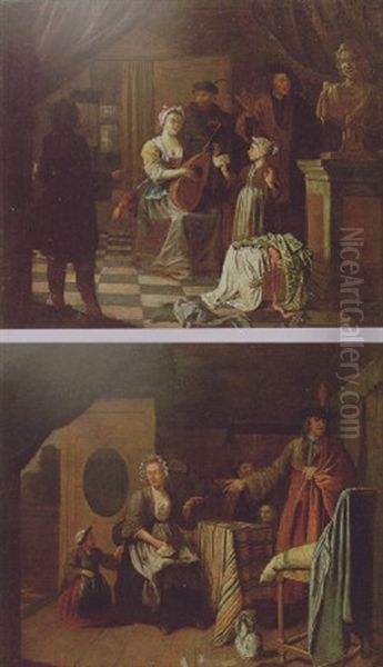 Figures Singing In An Elegant Interior Oil Painting by Jan Josef Horemans the Younger