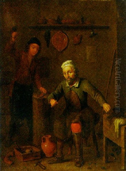 A Cobbler And An Assistant In A Shop by Jan Josef Horemans the Younger