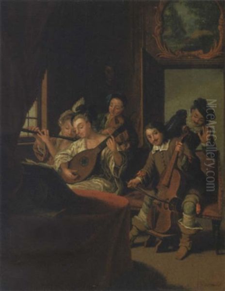 Elegant Figures In Historical Costume, At A Music Recital Oil Painting by Jan Josef Horemans the Younger