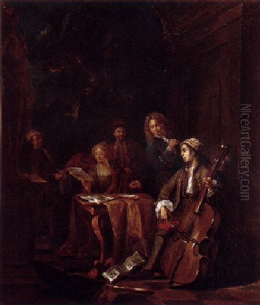 Elegant Company Making Music On A Terrace Oil Painting by Jan Josef Horemans the Younger