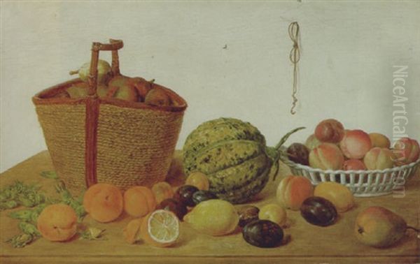 Stilleben Mit Fruchten, Korb Und Schale Oil Painting by Jan Josef Horemans the Younger