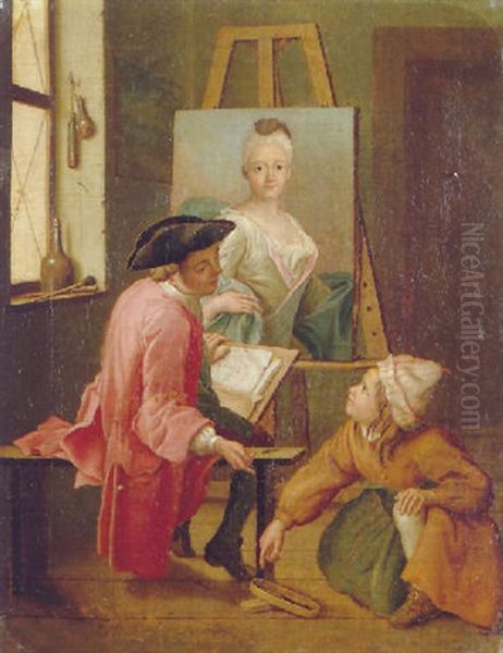 A Painter's Studio Oil Painting by Jan Josef Horemans the Younger