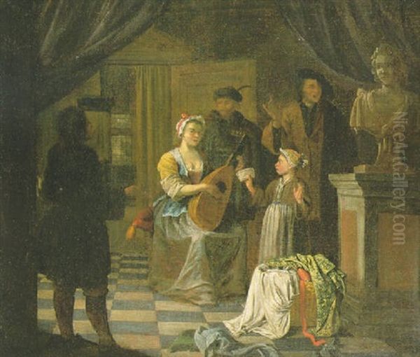 Figures Singing In An Elegant Interior Oil Painting by Jan Josef Horemans the Younger