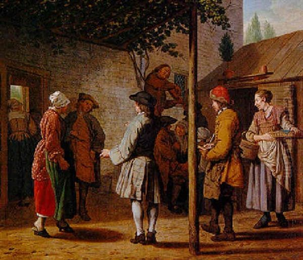 Musiciens Devant L'auberge Oil Painting by Jan Josef Horemans the Younger