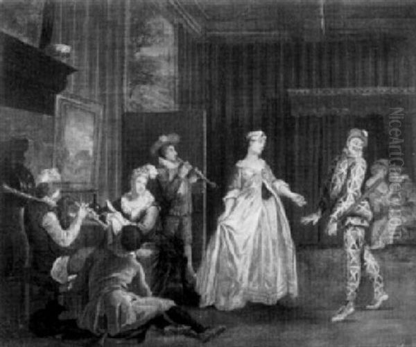 Harlekin Bittet Zum Tanz Oil Painting by Jan Josef Horemans the Younger