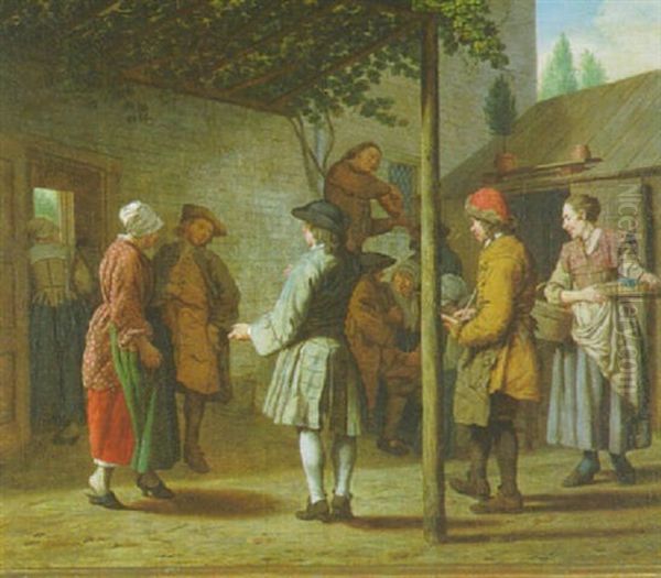 Musiciens Devant L'auberge Oil Painting by Jan Josef Horemans the Younger