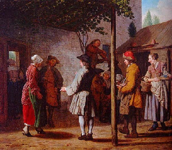 Musiciens Devant L'auberge Oil Painting by Jan Josef Horemans the Younger