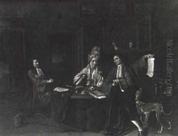 A Tabagie Gathering Of An Artist Showing His Drawings Oil Painting by Jan Josef Horemans the Younger